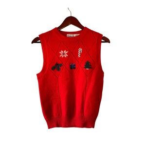Vintage Talbots by the Eagles‎ Eye Red Argyle Christmas Sweater Vest Size Xsmall